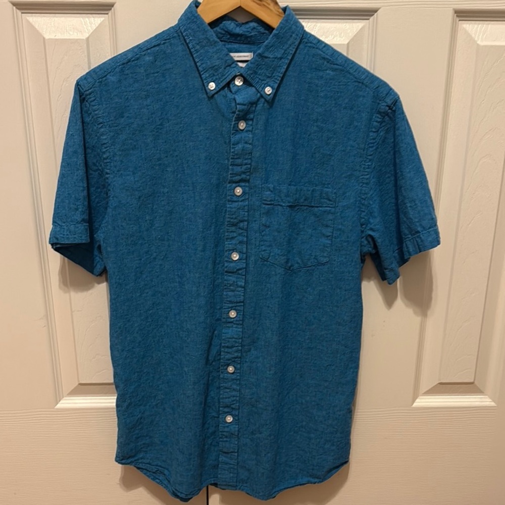 Blue Casual Button Down Shirt with Short Sleeves